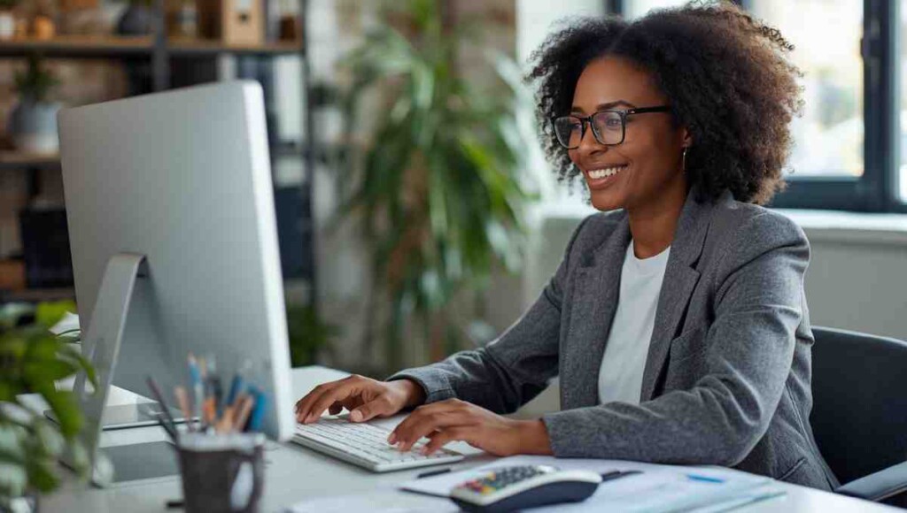 Small business owner working in Quickbooks Online to reconcile payments from third-party payment processors.